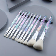 Crystal Handle Makeup Brush Set 10pcs Synthetic Bristles Powder Foundation Blush