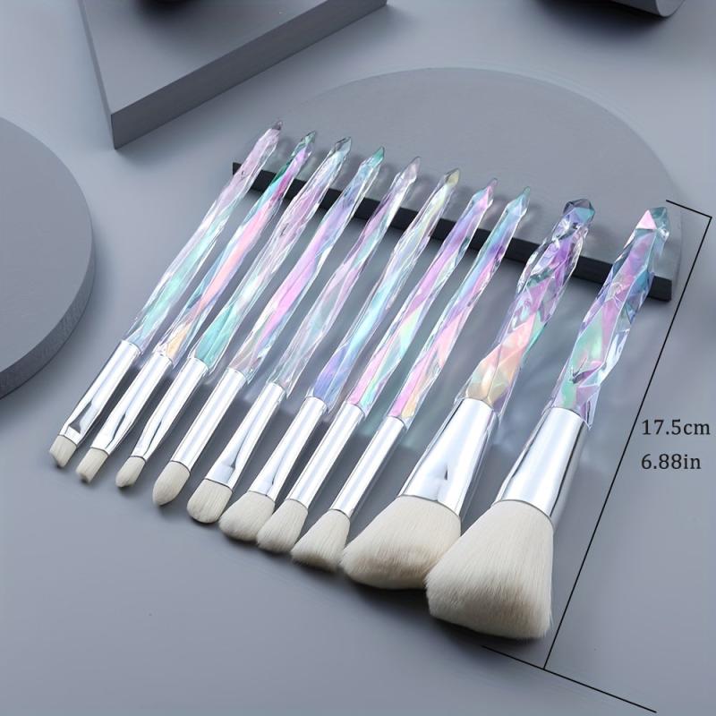 Crystal Handle Makeup Brush Set 10pcs Synthetic Bristles Powder Foundation Blush