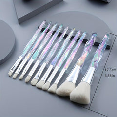 Crystal Handle Makeup Brush Set 10pcs Synthetic Bristles Powder Foundation Blush