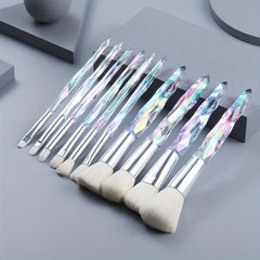 Crystal Handle Makeup Brush Set 10pcs Synthetic Bristles Powder Foundation Blush