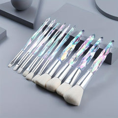 Crystal Handle Makeup Brush Set 10pcs Synthetic Bristles Powder Foundation Blush