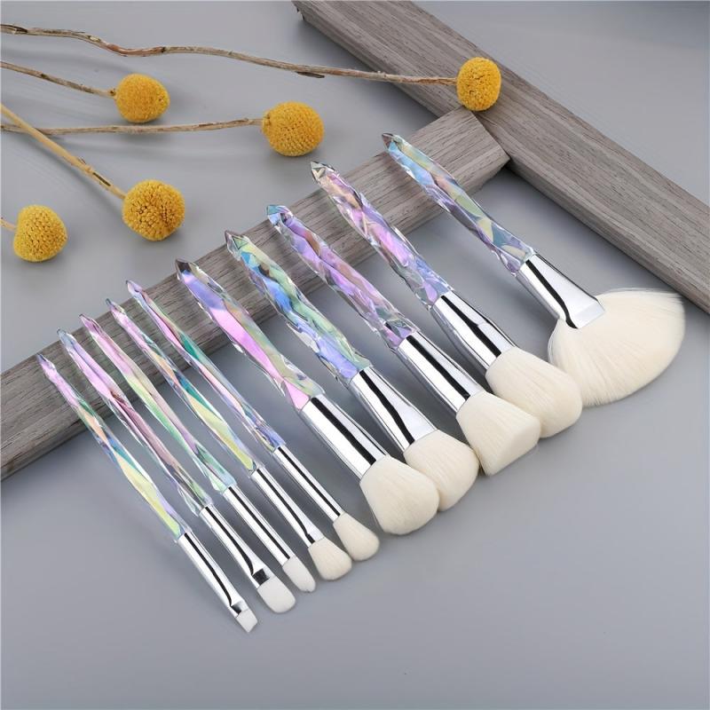 Crystal Handle Makeup Brush Set 10pcs Synthetic Bristles Powder Foundation Blush
