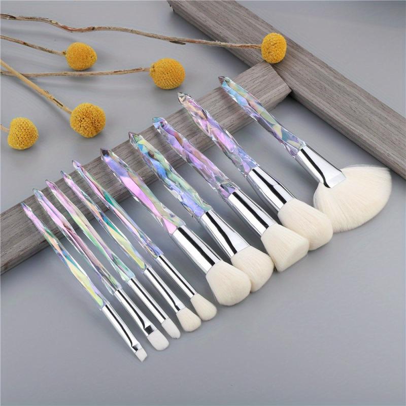Crystal Handle Makeup Brush Set 10pcs Synthetic Bristles Powder Foundation Blush