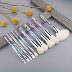 Crystal Handle Makeup Brush Set 10pcs Synthetic Bristles Powder Foundation Blush