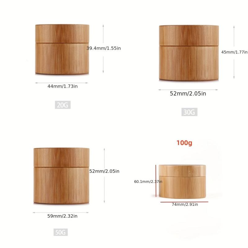 2pcs Natural Bamboo Cosmetic Jars with Liner and Lid
