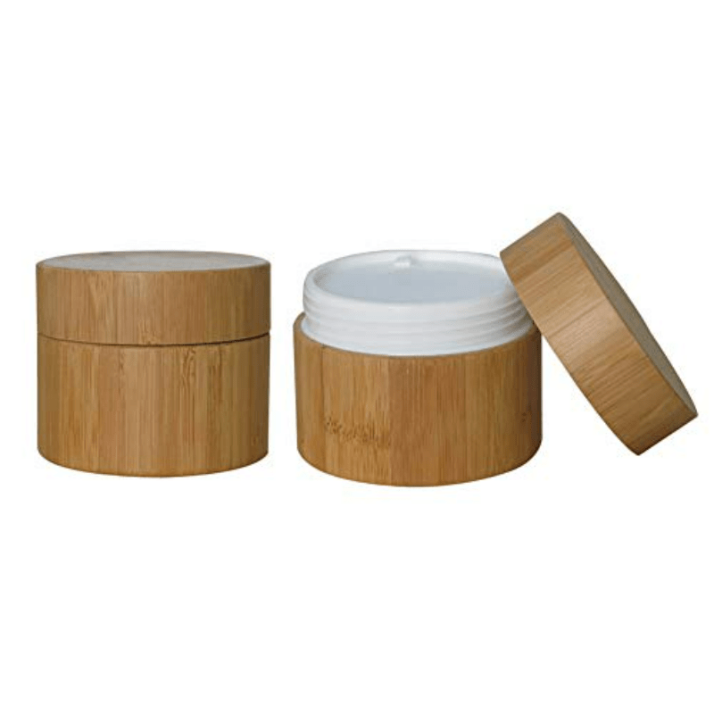 2pcs Natural Bamboo Cosmetic Jars with Liner and Lid