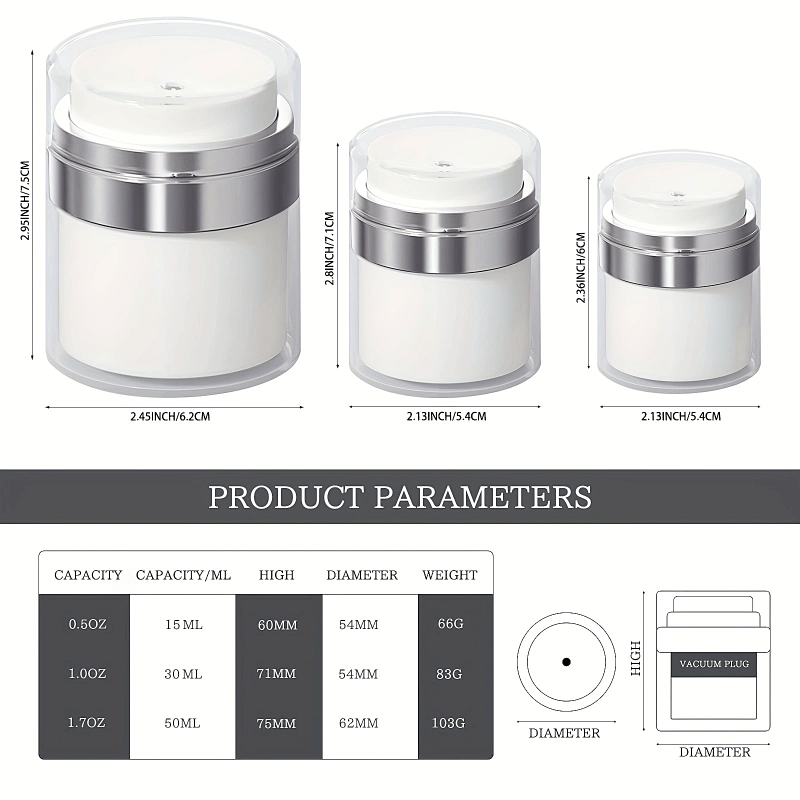 2pcs Empty Airless Pump Cosmetic Jar Container Leak Proof BPA Portable