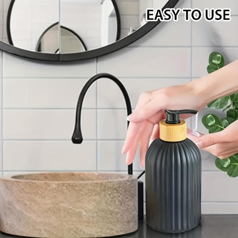 2pcs Plastic Soap Dispenser Set Bamboo Pump 17oz