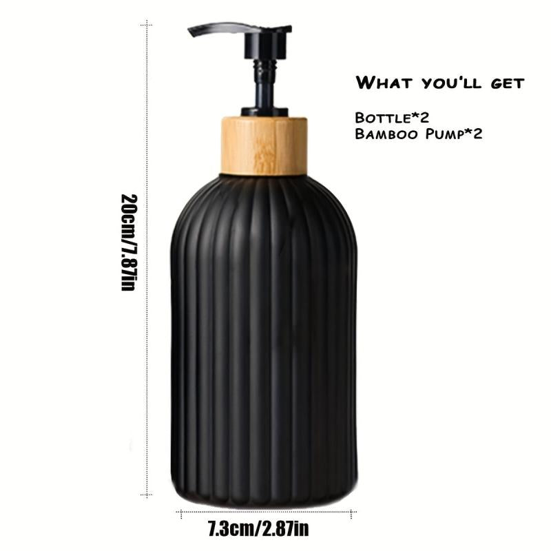 2pcs Plastic Soap Dispenser Set Bamboo Pump 17oz