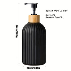 2pcs Plastic Soap Dispenser Set Bamboo Pump 17oz