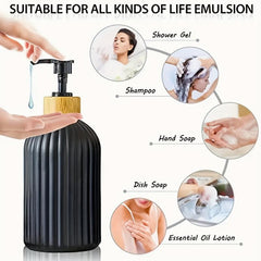 2pcs Plastic Soap Dispenser Set Bamboo Pump 17oz
