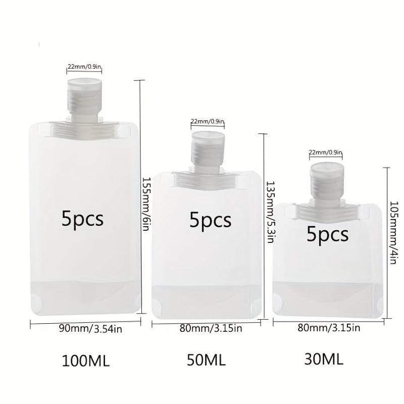 15pcs Travel Size Refillable Squeeze Pouch Cosmetic Bag Stand Up Pouch
