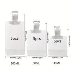 15pcs Travel Size Refillable Squeeze Pouch Cosmetic Bag Stand Up Pouch
