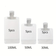 15pcs Travel Size Refillable Squeeze Pouch Cosmetic Bag Stand Up Pouch