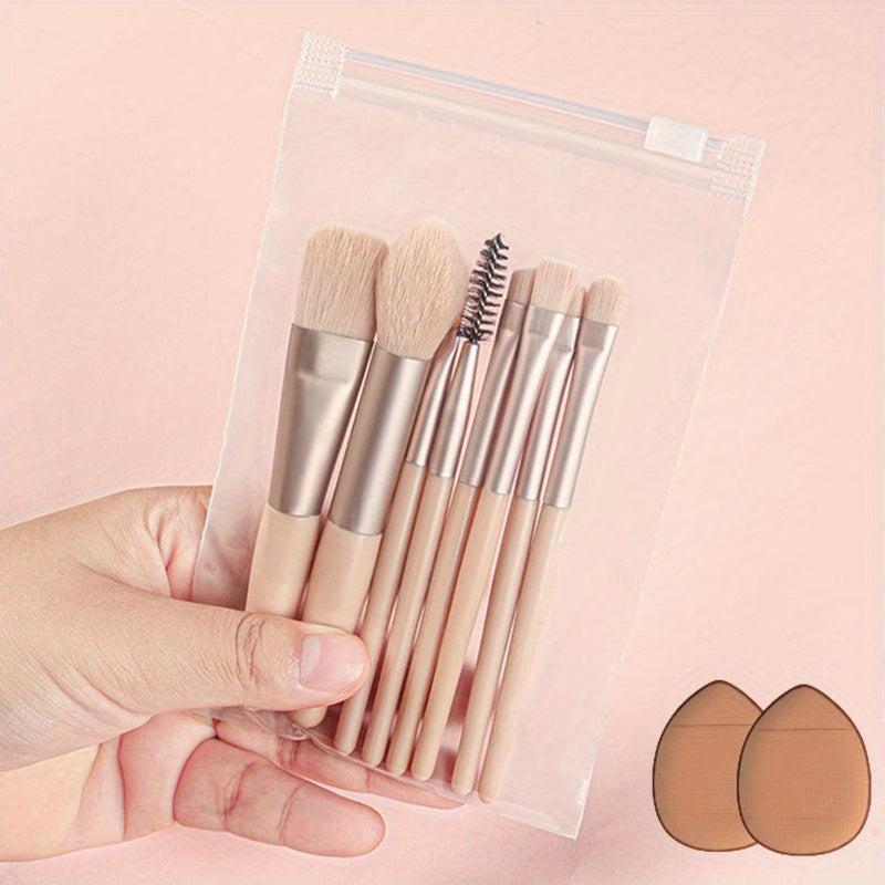 8PCS Portable Makeup Brushes & 2PCS Mini Puff Set