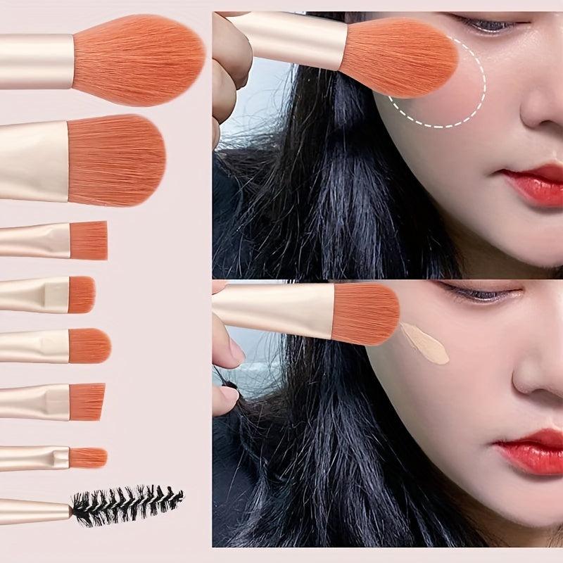 8PCS Portable Makeup Brushes & 2PCS Mini Puff Set