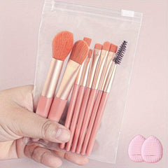 8PCS Portable Makeup Brushes & 2PCS Mini Puff Set