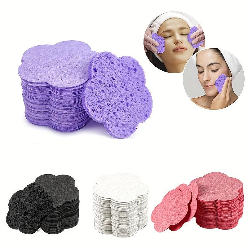 50pcs Wood Pulp Cotton Facial Cleansing Puff Plum Blossom Shaped Sponge