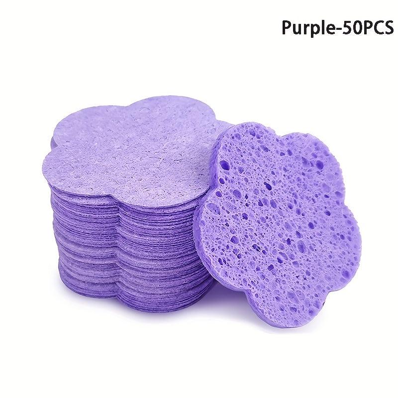 50pcs Wood Pulp Cotton Facial Cleansing Puff Plum Blossom Shaped Sponge
