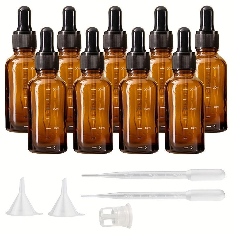 9pcs 30ml Amber Glass Dropper Bottle Graduated With Cap For Essential Oils