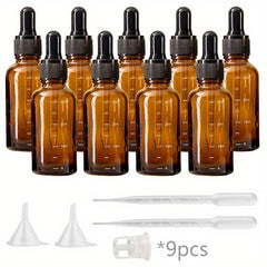 9pcs 30ml Amber Glass Dropper Bottle Graduated With Cap For Essential Oils