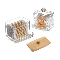 Wooden Swab Pads Holder with Q Tip Dispenser