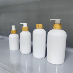 Bamboo Pump Dispenser for Shower Gel Lotion - Refillable Container
