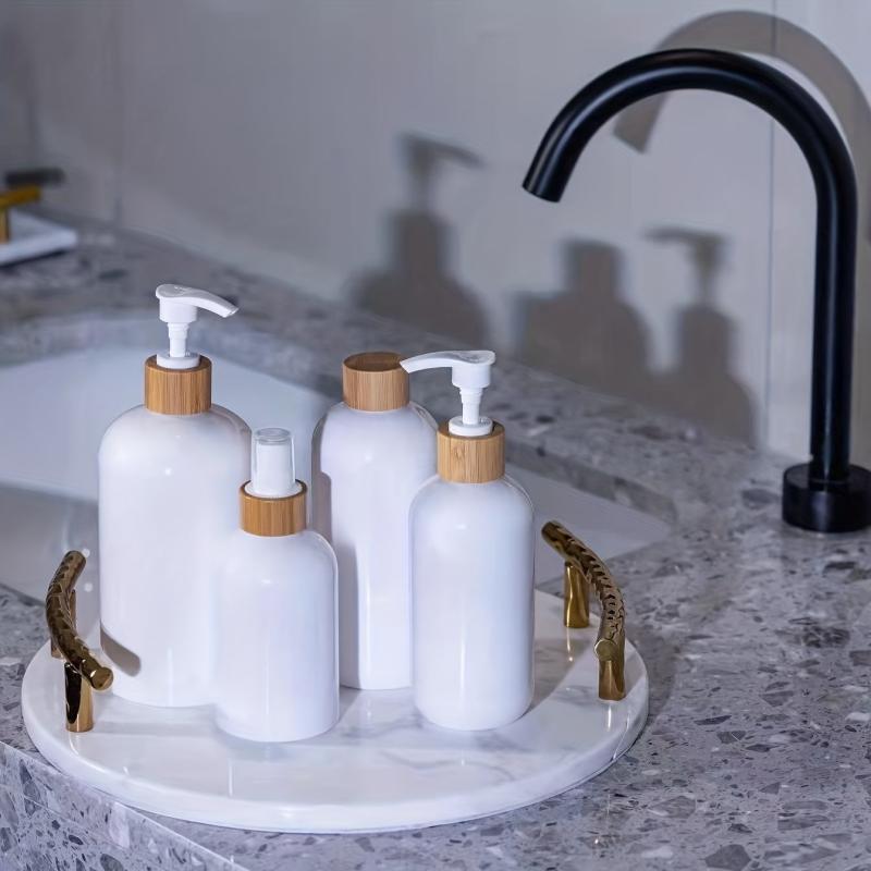 Bamboo Pump Dispenser for Shower Gel Lotion - Refillable Container