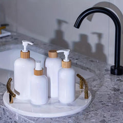 Bamboo Pump Dispenser for Shower Gel Lotion - Refillable Container