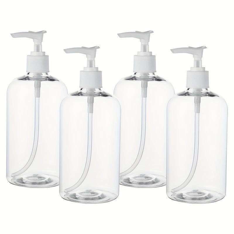 4pcs 16 Oz Shampoo Pump Bottles Clear Lotion Pump w/ Labels & Funnel