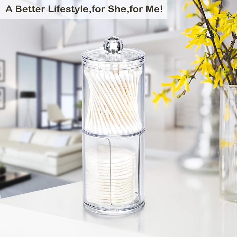 Clear Acrylic Cotton Swabs Dispenser Bathroom Storage Canister