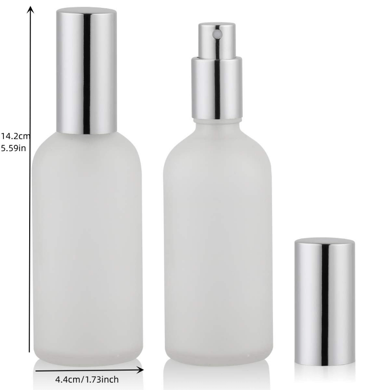 2pcs Frosted Glass Spray Bottles 100ml Silvery Aluminum Sprayer