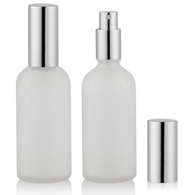 2pcs Frosted Glass Spray Bottles 100ml Silvery Aluminum Sprayer