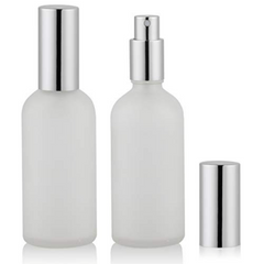 2pcs Frosted Glass Spray Bottles 100ml Silvery Aluminum Sprayer