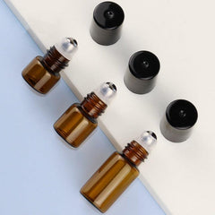 3pcs Amber Roll On Roller Bottle For Essential Oils 1ml 2ml 3ml