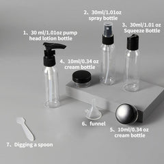 7pcs Travel Bottles Set Empty Lotion Shampoo Mini Face Cream Pot Transparent