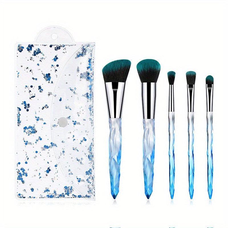 Crystal Handle Makeup Brush Set 5pcs Synthetic Bristles