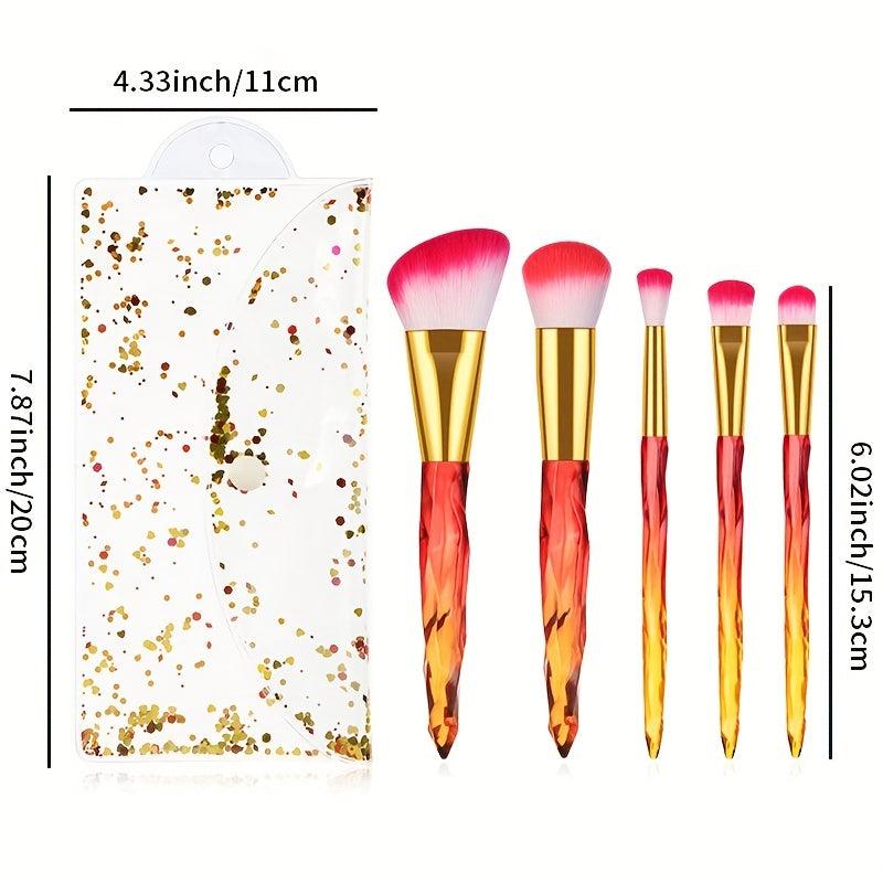 Crystal Handle Makeup Brush Set 5pcs Synthetic Bristles