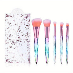Crystal Handle Makeup Brush Set 5pcs Synthetic Bristles