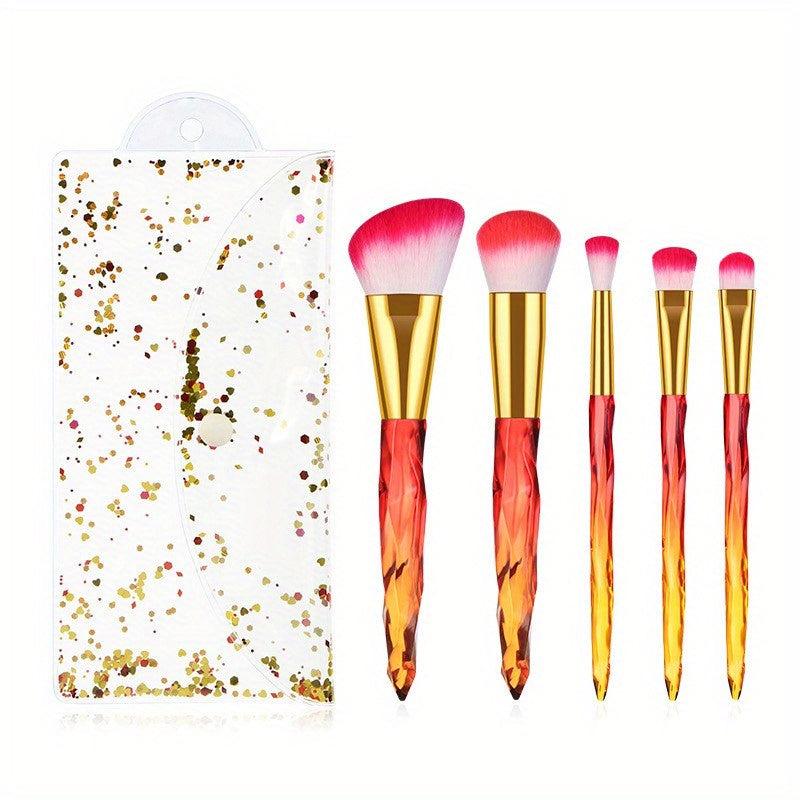Crystal Handle Makeup Brush Set 5pcs Synthetic Bristles
