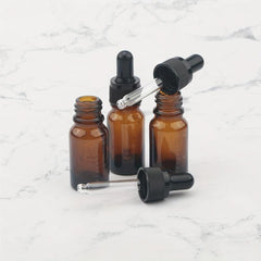 10pcs 10ml Amber Glass Dropper Bottle Round Head Dropper Cap