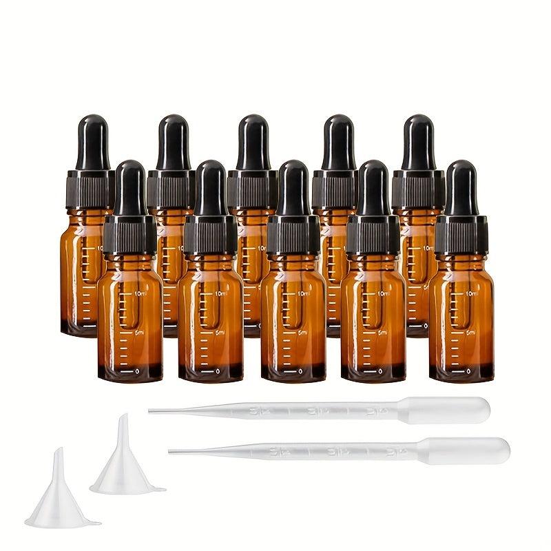 10pcs 10ml Amber Glass Dropper Bottle Round Head Dropper Cap