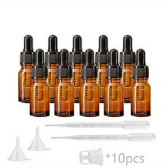 10pcs 10ml Amber Glass Dropper Bottle Round Head Dropper Cap