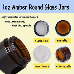 Amber Glass Jars Cosmetic Lotion Containers with Liners and Lids