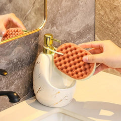 Ceramic Soap Dispenser with Sponge Holder Refillable Liquid Bottle