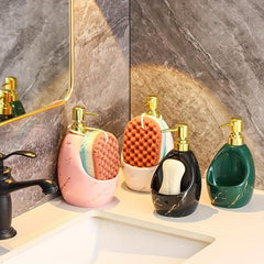 Ceramic Soap Dispenser with Sponge Holder Refillable Liquid Bottle