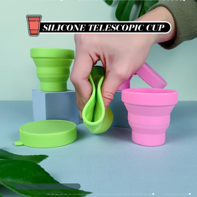 Silicone Collapsible Cup with Lid - Portable Telescopic Cup for Camping