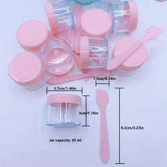 9pcs 20ml Cosmetic Jar w/ Spatula Lotions Masks Rhinestones Samples