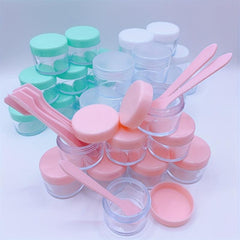 9pcs 20ml Cosmetic Jar w/ Spatula Lotions Masks Rhinestones Samples