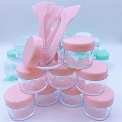 9pcs 20ml Cosmetic Jar w/ Spatula Lotions Masks Rhinestones Samples